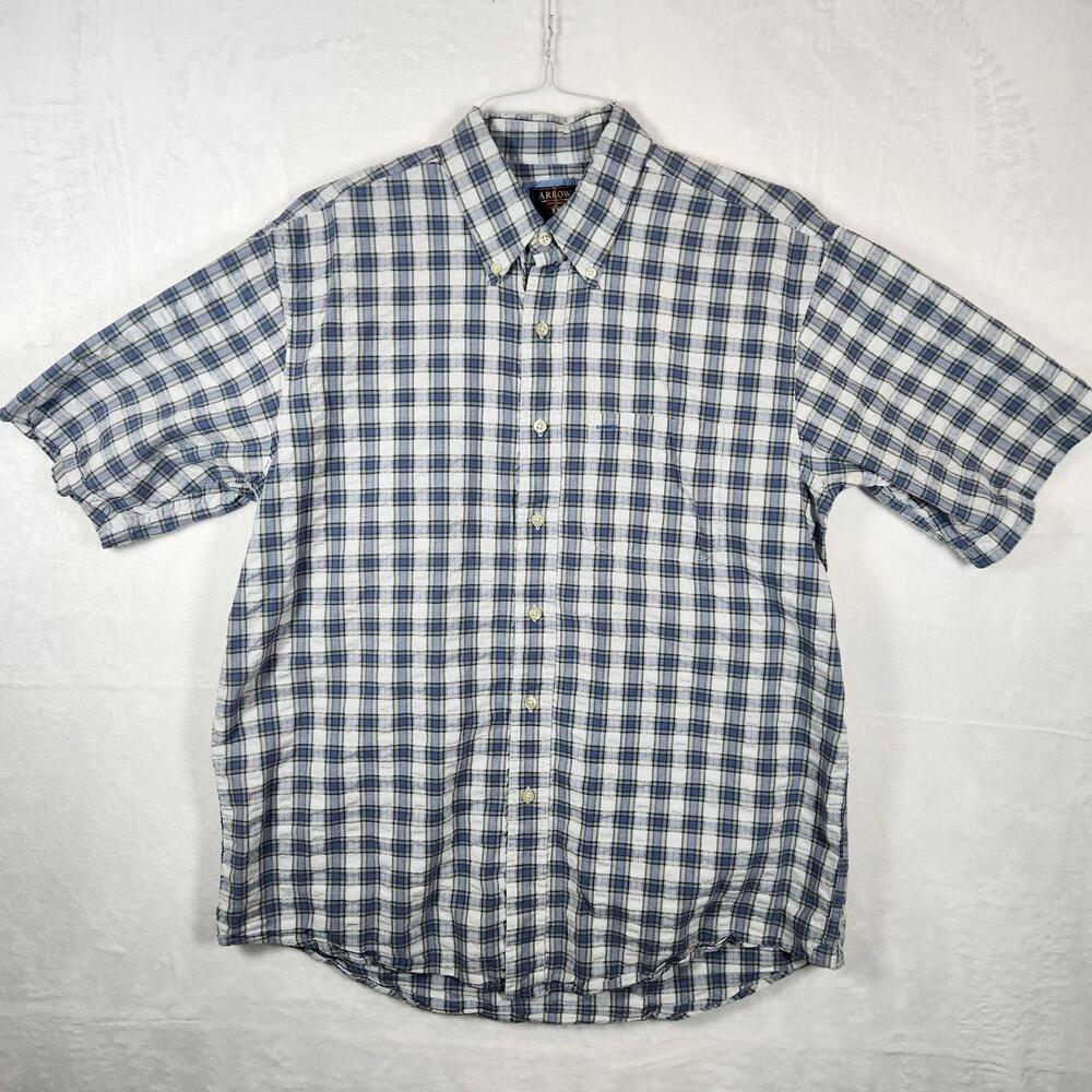 Arrow Short Sleeve Button Down Shirt‎ Cotton Plaid Mens Size Large